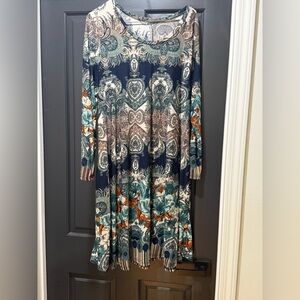 Paisley Floral Long Sleeve Maxi Dress in Teal and Navy